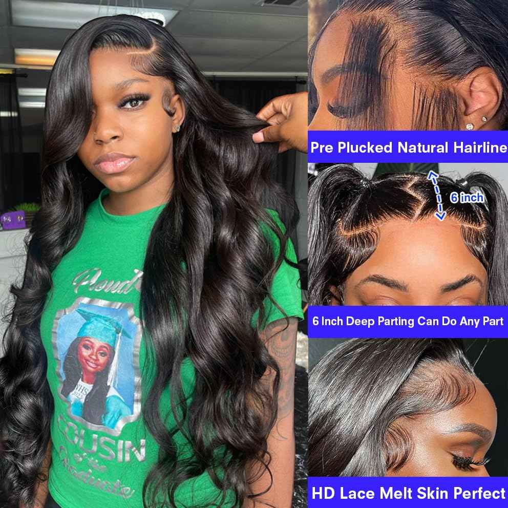 GRQGRQ 30 Inch 13x6 Lace Front Wigs Human Hair Wig 200% Density Body Wave Lace Front Wigs Human Hair Pre Plucked Glueless Wigs 13x6 HD Lace Frontal Wigs for Women Glueless Wigs Human Hair Pre Plucked