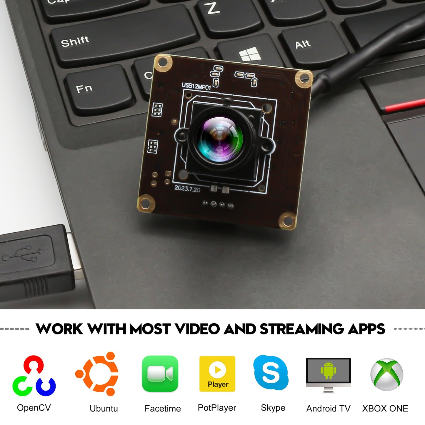 12MP USB Camera Module 4K 120fps High Speed Golf Swing Camera with 25mm Narrow Field of View M12 Lens Low Illumination Industrial Lightburn Embedded for Linux Windows Mac OS