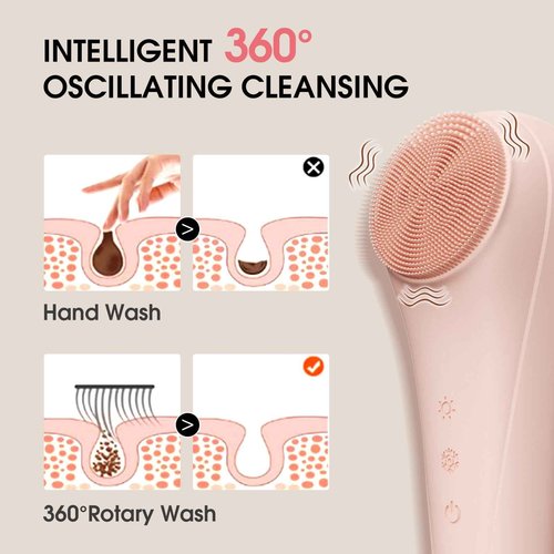 Facial Cleansing Brush,Silicone Face Scrubber,Pore Scrubber for Women Men,IPX7 Waterproof Exfoliating Face Brush,Rechargeable Electric Face Scrub,Pink