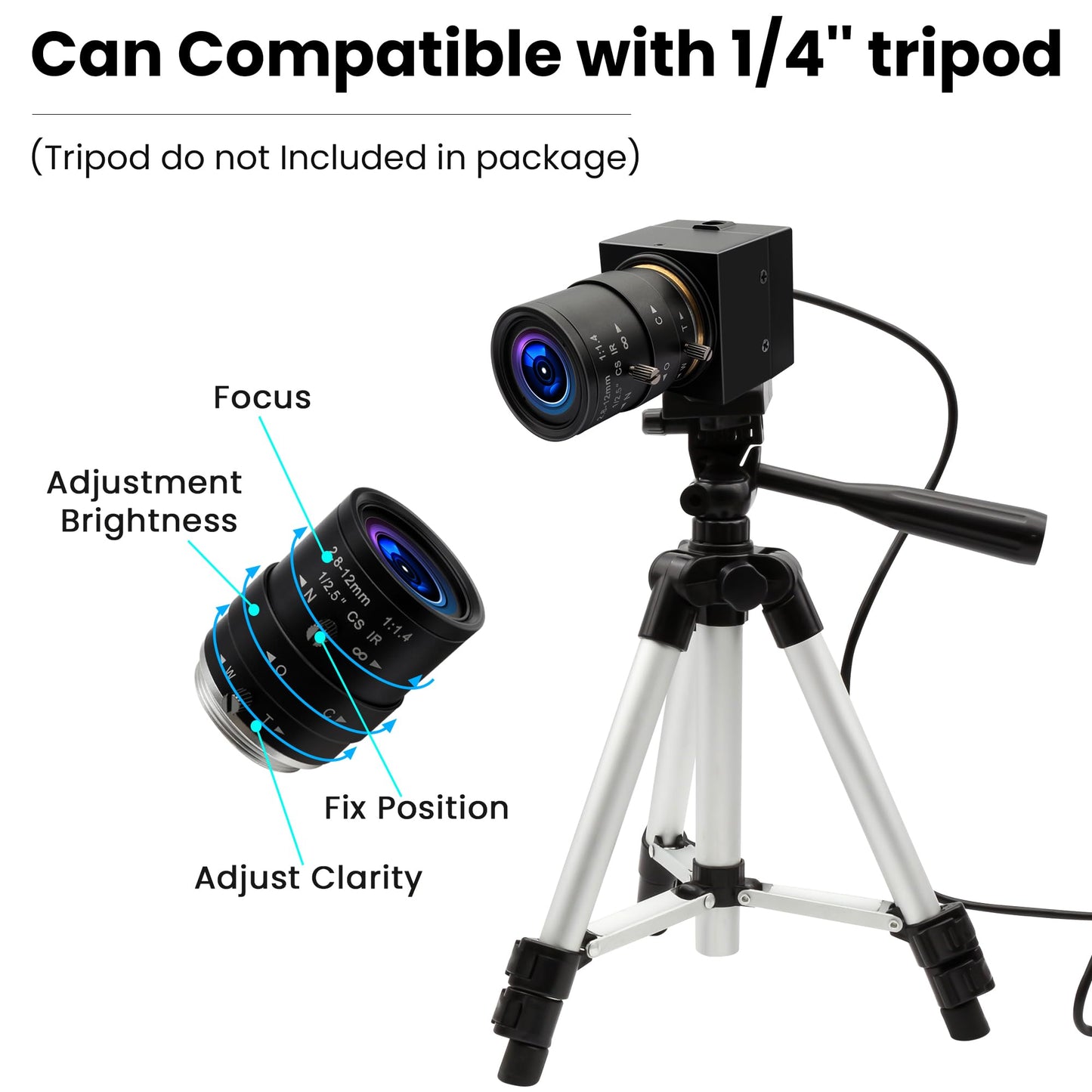 ALPCAM 4K Wide Angle Varifocal Zoom Lens Webcam Ultra HD 2160P 30fps Plug and Play USB Computer Camera for Windows/Linux/Raspberry Pi/Mac
