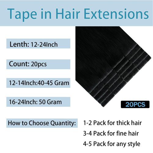 Tape in Hair Extensions Human Hair 22Inch Natural Black Color 20Pcs 50G/Pack Straight Seamless Weft Skin Invisible Thick 100% Real Black Human Hair Tape In Extensions