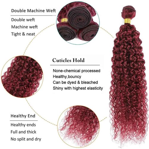 Fabimiya Human Hair Bundles Burgundy 99J Jerry Curly 22 24 26 Inch Bundles Human Hair 100% Unprocessed Burgundy Soft Sewn In Hair with Double Weft for Black Women