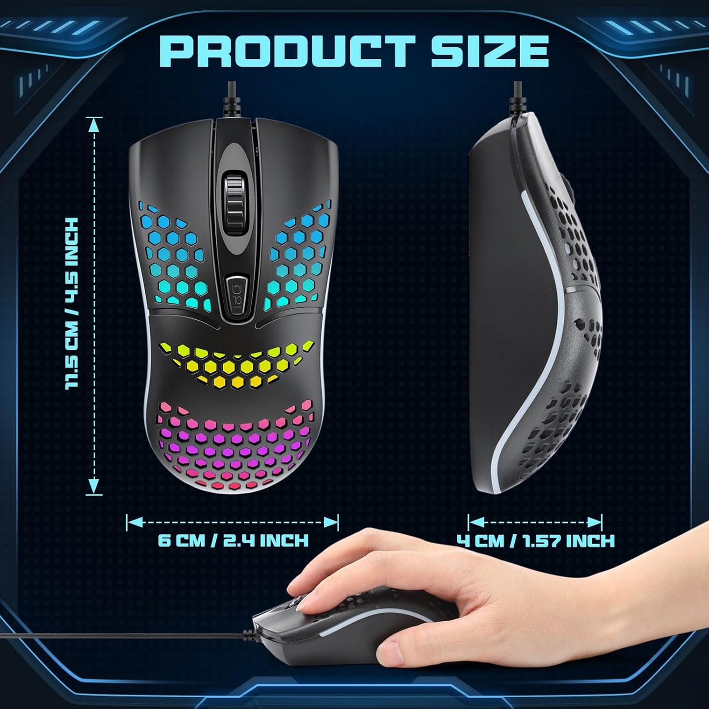 8 Pack USB Wired Mouse Computer Mouse with RGB Lighting 3 Adjustable Dpi Ergonomic Optical Office Corded Mice for PC Desktop Laptop Computer Office School Home Classroom Supplies