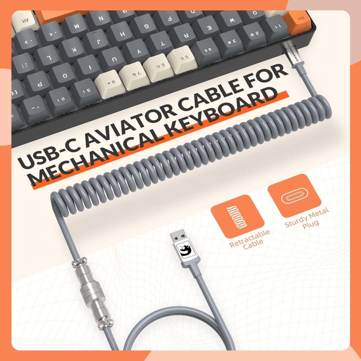 ZIYOU LANG RK-T8 Wired 65% Mechanical Gaming Keyboard with RGB LED Backlit Anti-ghosting TKL Mini 68 Key Custom Coiled C to A Cable Linear Red Switch for PS4 PS5 Xbox PC Mac Gamer(Gray/White/Orange)