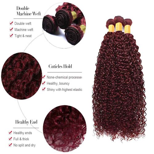 ZCMYVINND Burgundy Jerry Curly Wave Human Hair Bundles 18 20 22 Inch Brazilian Wine Red 99J Bundles Human Hair Unprocessed Brazilian Virgin Quick Weave for Black Women