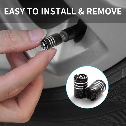 Tire Valve Stem Cap Cover for Acura Belt O-Ring Seal Corrosion Resistant,Tire Valve Stem Air Cap 4 Pack Black