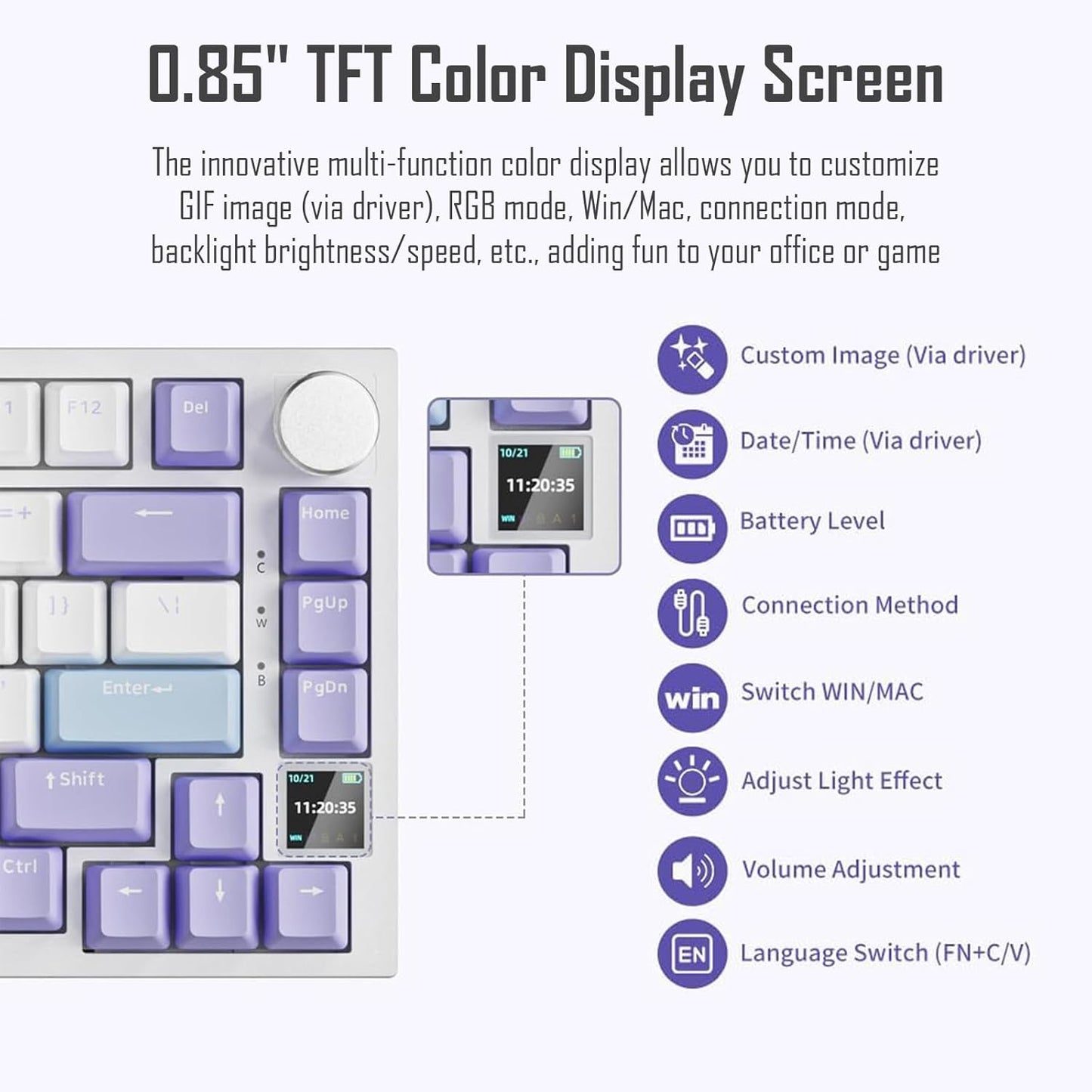 AJAZZ AK820 Pro 75% Gasket RGB Wireless Mechanical Keyboard with TFT Screen, Volume knob, Bluetooth/2.4G/Wired 3-Modes, Compact 82 Hot-Swap Keys, Tricolor PBT Keycap, 4000 mAh (Gray&Yellow 3-Modes)