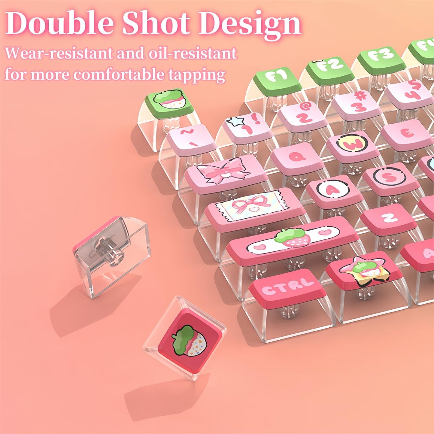 ZMX Pudding Keycaps Set,Double Shot PBT Dye-Sub Custom Keycaps ASA Profile 116 Keys Cute Themed Transparent Backlit Keycaps for ANSI 100% 60% TKL Cherry MX Switch Mechanical Gaming Keyboard (04)