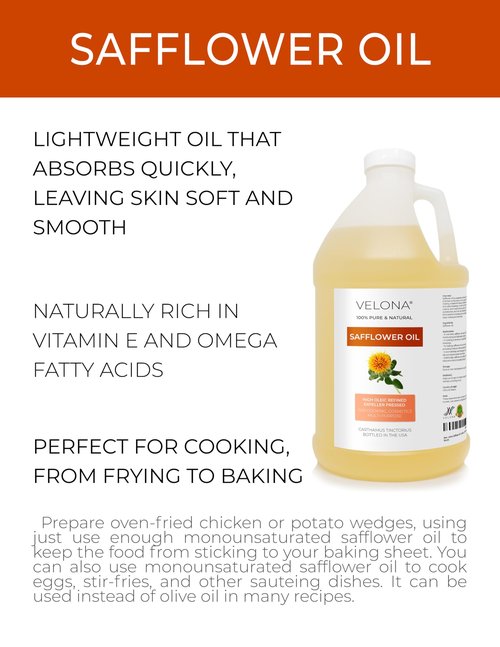 velona Safflower Oil 1 Gallon / 128 Fl Oz | 100% Pure and Natural Carrier Oil | Refined, Expeller Pressed | Cooking, Skin, Hair, Body & Face Moisturizing | Use Today - Enjoy Results