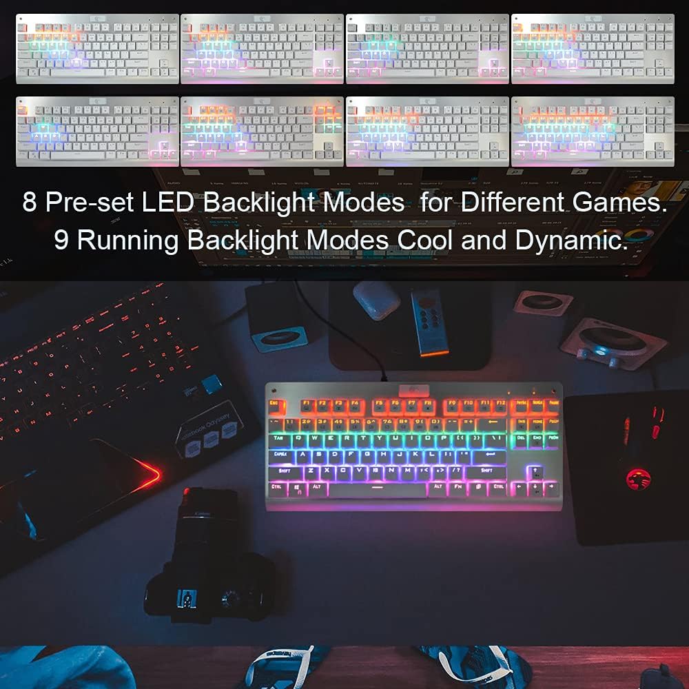 Z-77 75% Mechanical Keyboard – 87-Key Tenkeyless, Outemu Tactile Brown Switches, White Design, Multi-Color RGB Backlight, N-Key Rollover, Multiple Lighting Modes