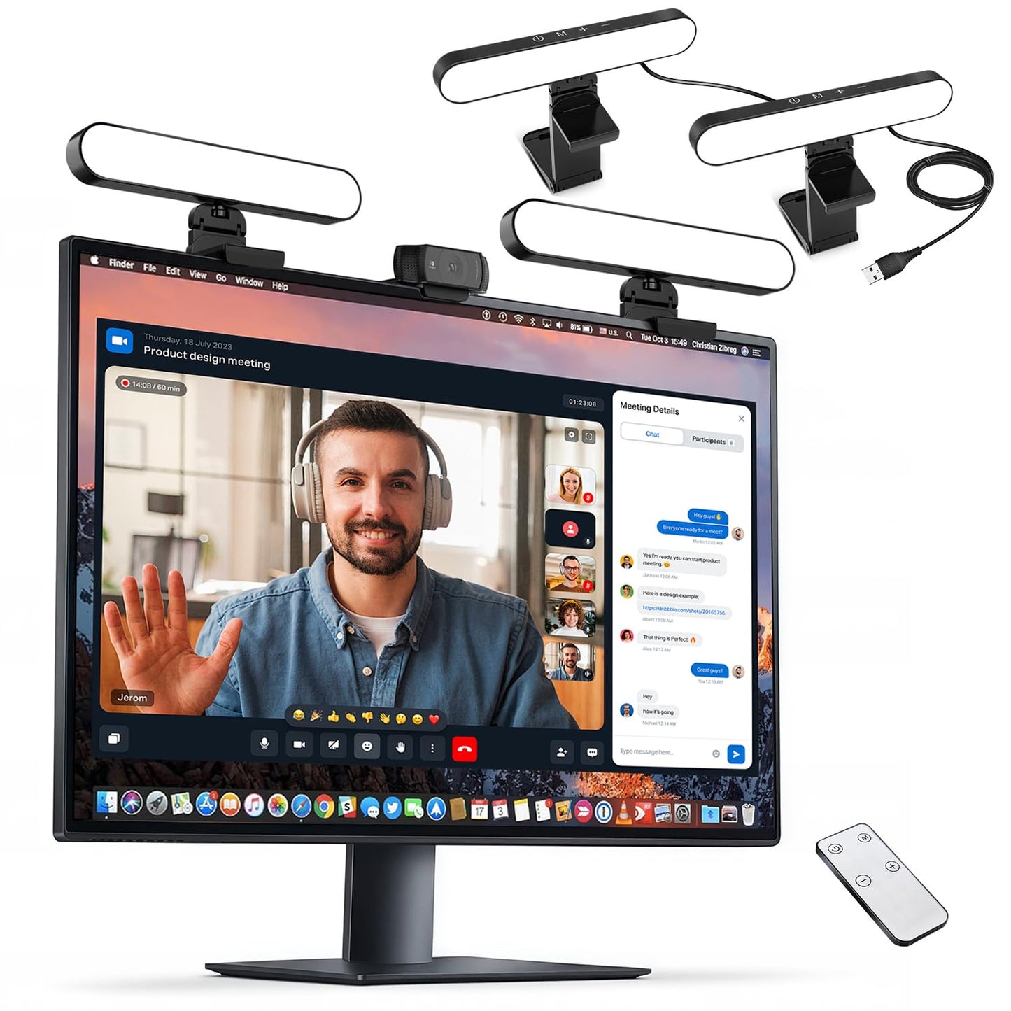 yAyusi Dual-lamp Video Conference Lighting, LED Streaming Light with Remote and Touch Control, Zoom Lighting for Computer,Webcam Laptop Monitor Ring Light for Video Calls/Zoom Meetings/Video Recording