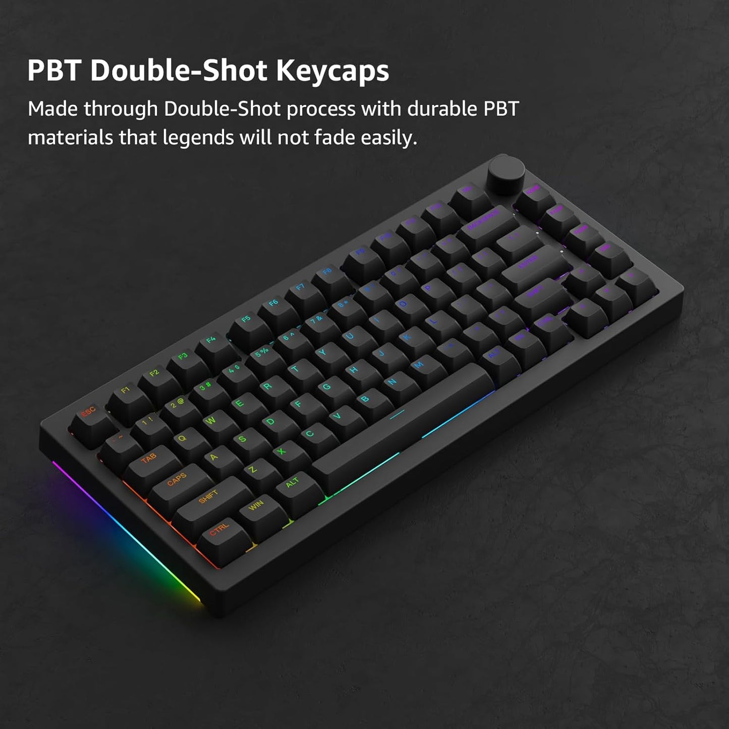 Akko 5075B Plus Mechanical Keyboard 75% Percent RGB Hot-swappable Creamy Keyboard with Knob, Black & Silver Theme with PBT Double Shot ASA Profile Keycaps V3 Creamy Yellow Pro Switch