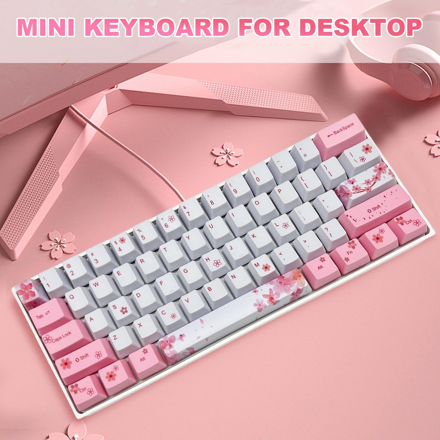 ZMX Cherry Blossom Pink Mechanical Keyboard,60% Compact Hot Swappable USB-C Wired RGB Gaming Keyboard 61 Keys Mini Cute Keyboard with Dye-Sublimation PBT Keycap for PC/Mac (Red Switch)