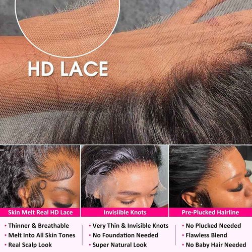 GCTGCT Water Wave Lace Front Wigs Human Hair 200 Density 13x6 HD Full Lace Frontal Wigs Pre Plucked Wet and Wavy Glueless Deep Curly Human Hair Wigs for Women Water Wave Frontal Wig 16 Inch