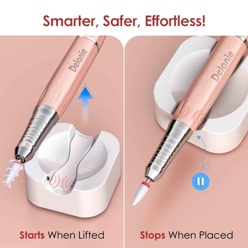 Delanie Brushless Nail Drill 35000 RPM Professional Rechargeable Portable Electric Nail File for Nail Tech, Rose Gold