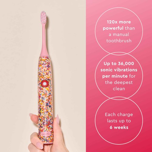 MOON x Sprinkles Toothbrush - Rechargeable Electric Toothbrush for Adults & Teens - 5 Sonic Cleaning Modes - Includes 2 Brush Heads & Travel Case - Cordless with Industry-Leading 6 Week Charge