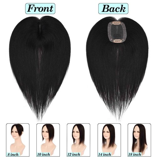 JGS1996 Hair Toppers for Women Real Human Hair 150% Density Hand Made Lace Base Remy Hair Wig Topper with Thinning Hair Pieces No Bangs Clip in Hair Extensions