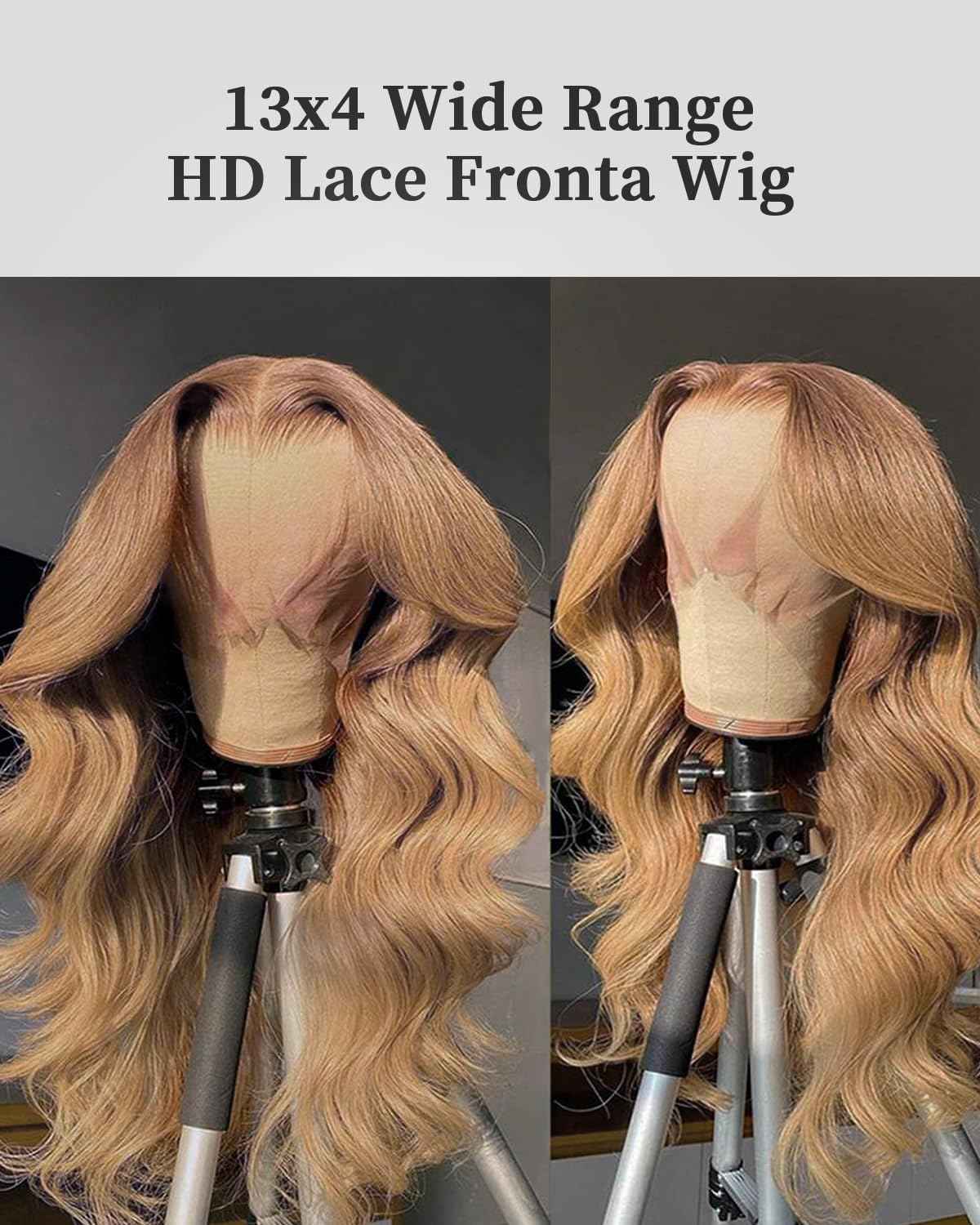 Honey Blonde Lace Front Wigs Human Hair 13x4 HD Transparent Lace Frontal Wigs Body Wave Colored 27 Honey Brown Wavy Wig Pre-Plucked Hairline 180% Density 20 inch