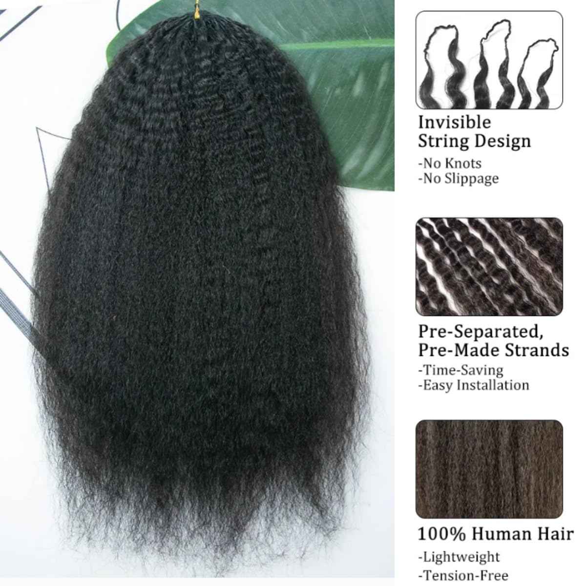 Kinky Straight Feather Crochet Hair Extensions Pre Looped Crochet Human Hair Curly For Black Women Pre Separated Knotless Crochet Hair 16Inch 120g