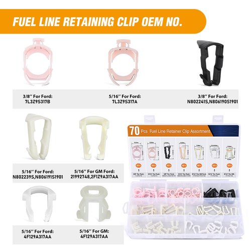 GOOACC 70Pcs Fuel Line Retaining Clips Assortment Kit 3/8" 5/16" Fuel Line Hose Pipe Retainer Clip Compatible with Ford GM