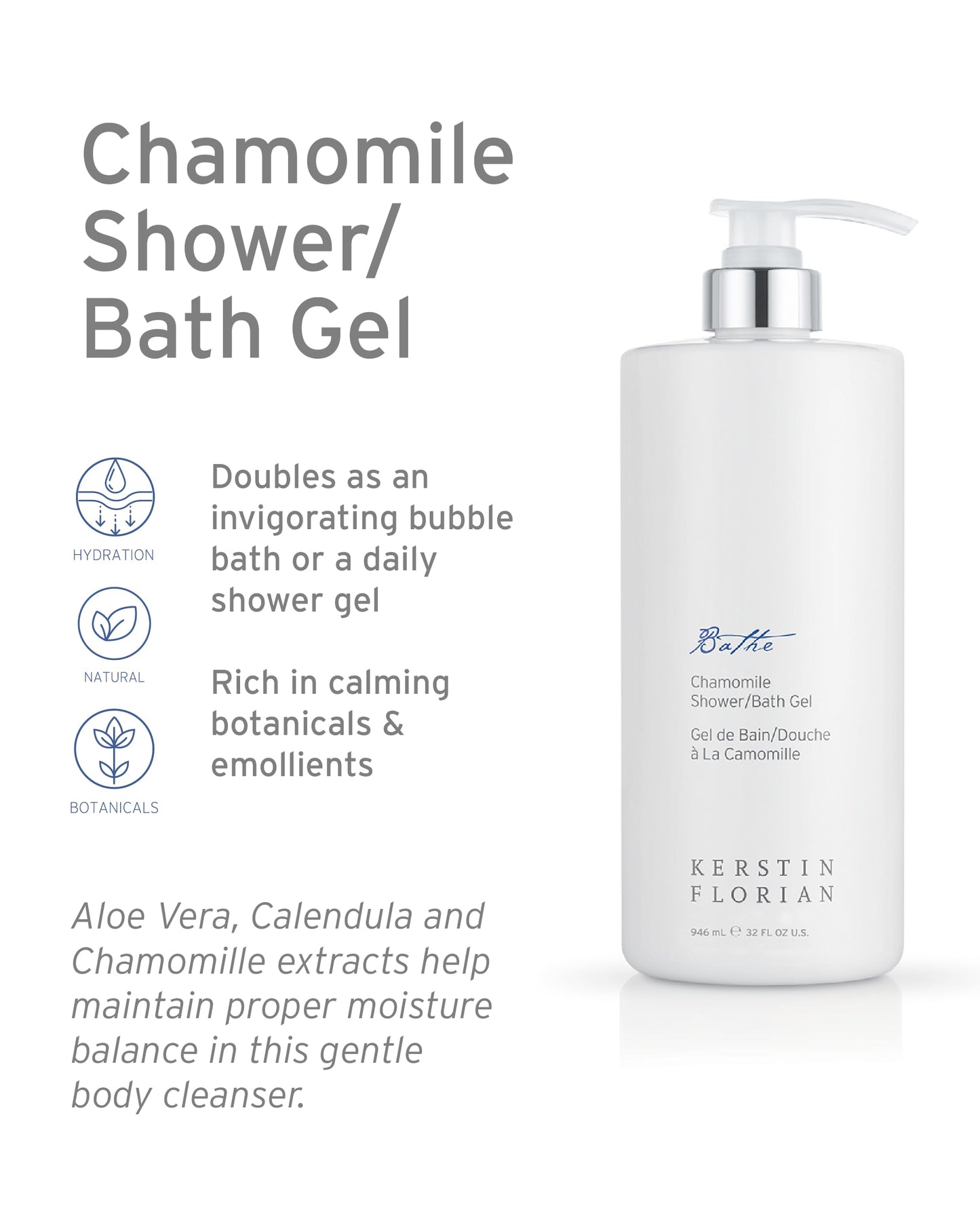 Kerstin Florian Chamomile Shower and Bath Gel | Aromatherapy Body Wash (32 fl oz)