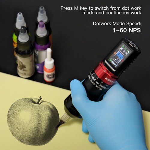 WORMHOLEPRO Tattoo Gun Adjustable Tattoo Pen Stroke, Tattoo Kit with Dotwork Mode, Memory Function, Professional Grade Tool Suitable for Beginners and Professional Tattoo Artists - Black