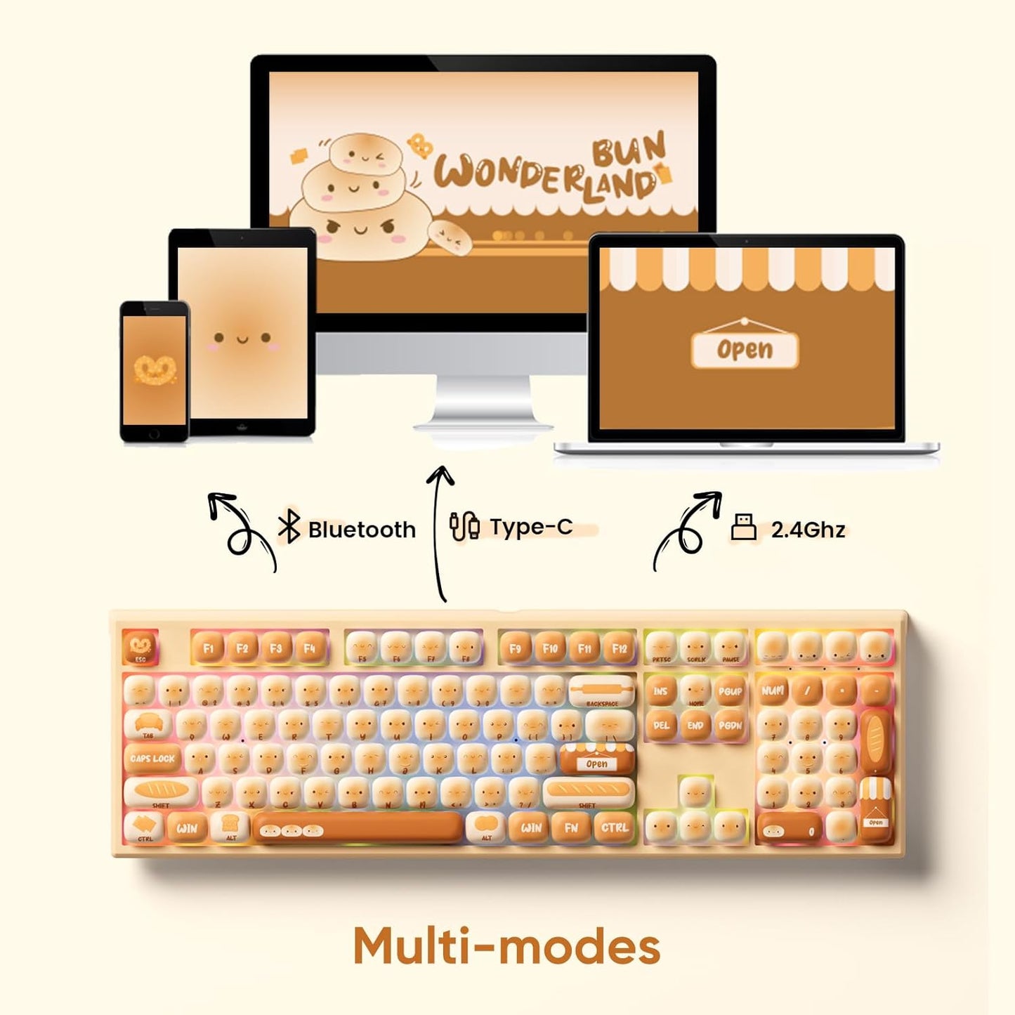 AKKO MG108B Colorful Cats Mechanical Keyboard Hot-Swappable Multi-Mode Gaming Keyboard with PBT Dye-Sub Mao Profile Keycaps Pre Lubed Piano Switch