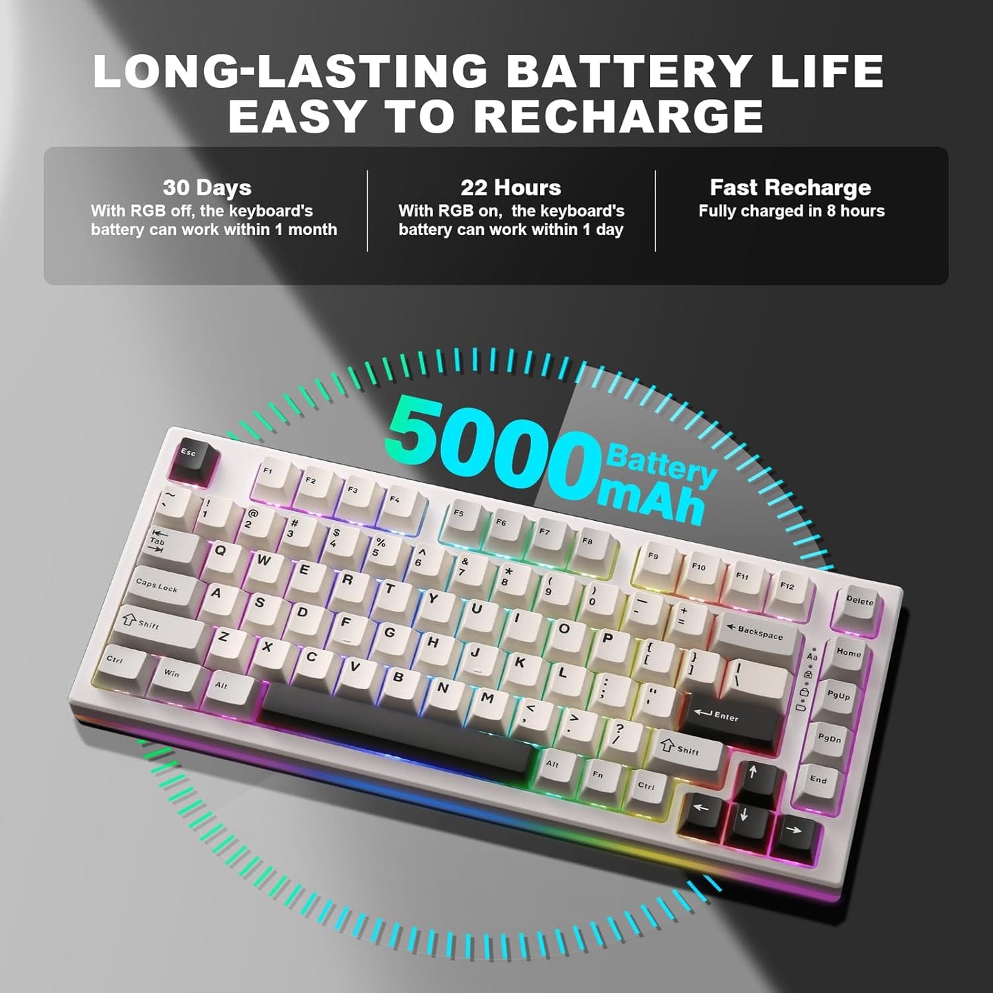 YUNZII YZ75 75% Hot Swappable Wireless Gaming Mechanical Keyboard, RGB Backlights, BT5.0/2.4G/USB-C, Dye Sub PBT Keycaps for Linux/Win/Mac(Gateron G Pro Red, Black)