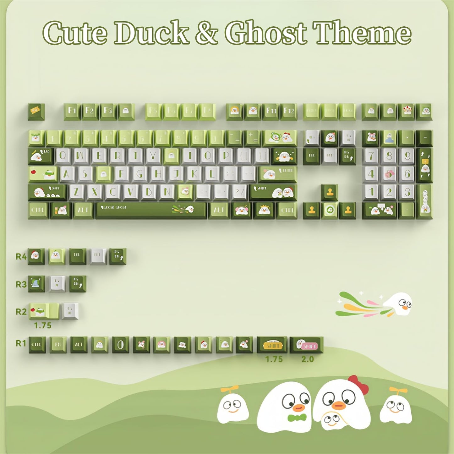 ZMX Cute Keyboard Keycaps,PBT Dye-Sub Custom Keycaps Set Cherry Profile 124 Keys Full Size Keycaps for ANSI Layout Cherry MX Switches 75% 60% Mechanical Gaming Keyboard Kawaii Cartoon Keycaps (02)