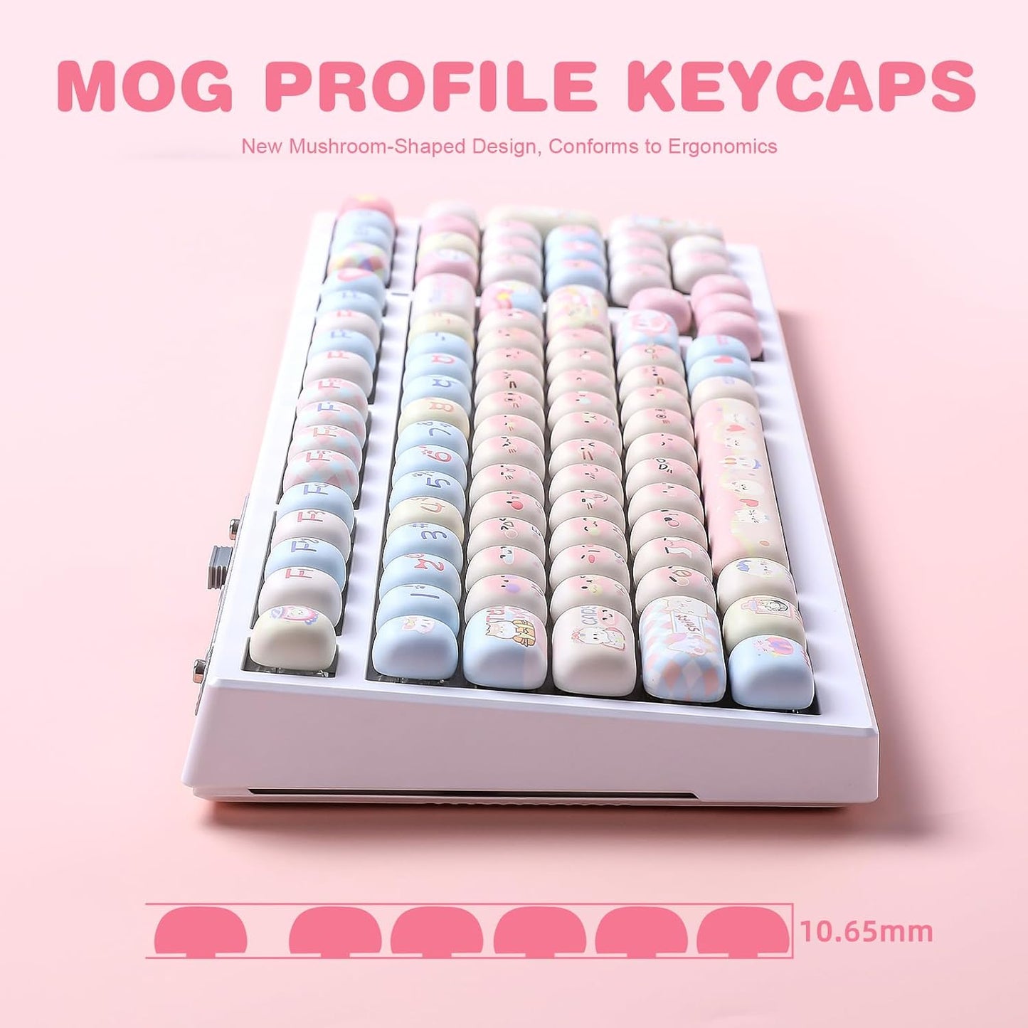 YUNZII Cute Pink Ice Cream Custom Keycaps, 138 Keys Dye Sub PBT MOG Profile Keycap Set for Mechanical Gaming Keyboards (Pink Ice Cream)