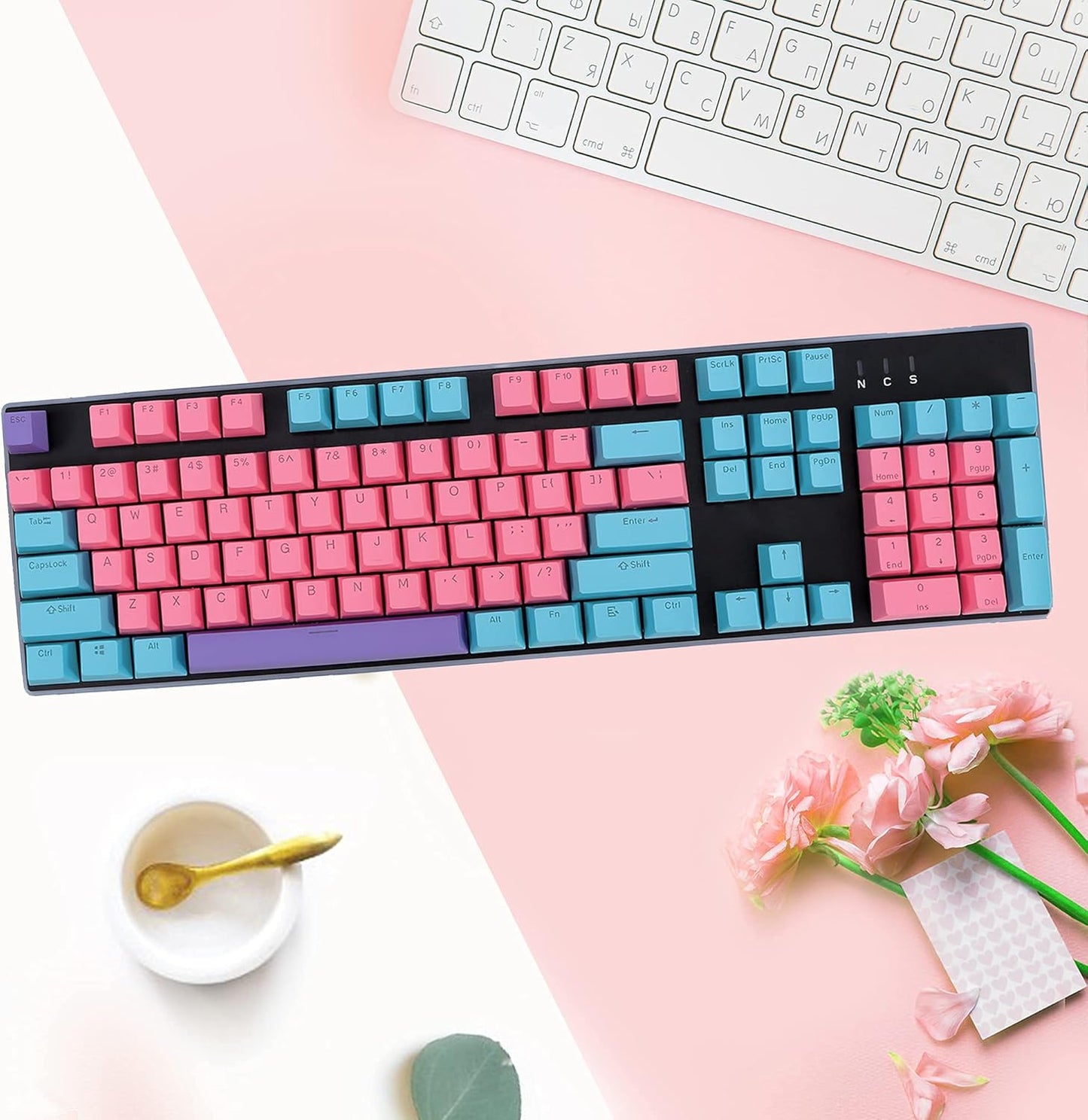 140 Keys Gradient Keycaps Side Printed Keycap Set Cherry Profile PBT Keycaps Double Shot Shine Through Custom Keycaps for Mechanical Gaming Keyboards(Minutest Dust)