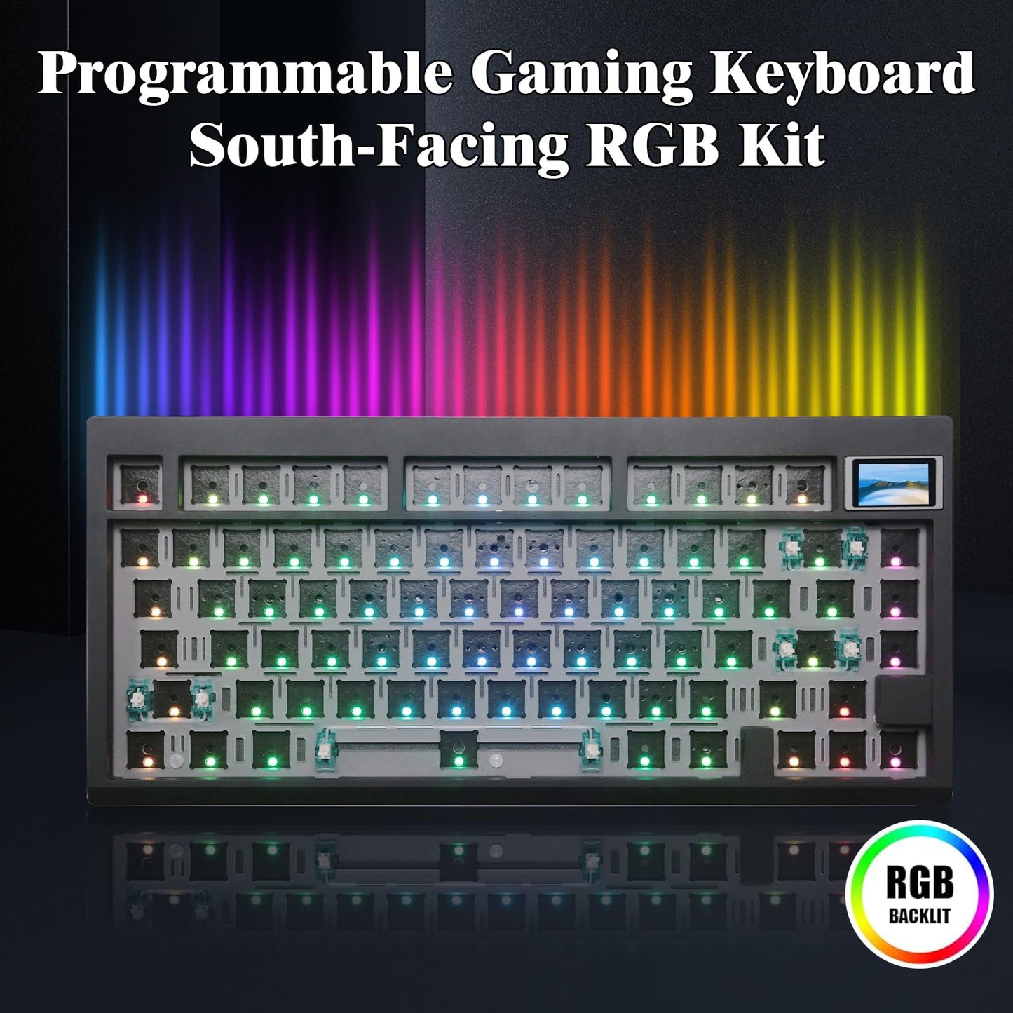 ZMX GMK81 75% Keyboard Kit,Hot Swap Bluetooth/2.4G Wireless/Type-C Tri-Mode RGB Mechanical Keyboard with TFT-LCD Screen PCB Gasket VIA Programmable Customized Barebones TKL Gaming DIY Kit (Black)