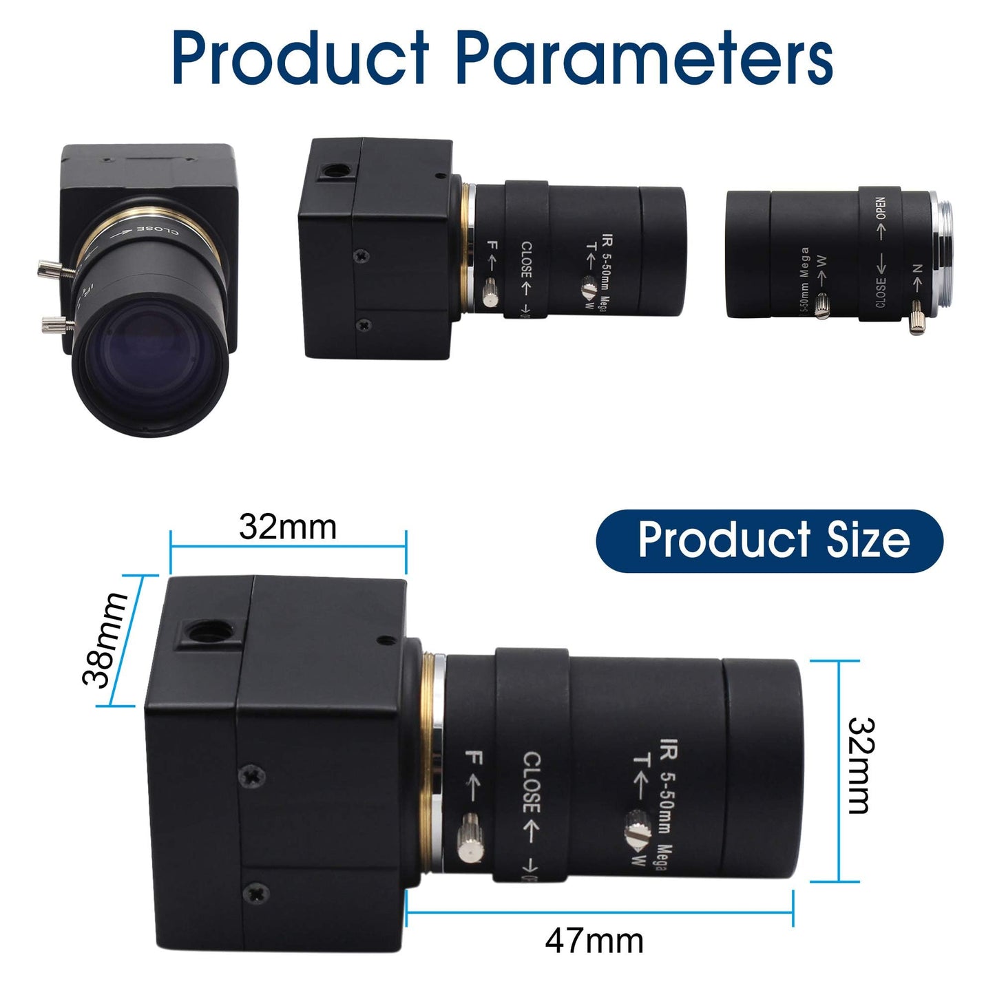 ALPCAM 1080P USB Camera with 5-50mm 10X Manual Zoom Lens, H.264 Full HD Webcam 0.01Lux Low Light Camera for Industrial Inspection, Plug & Play for Windows/Linux/Raspberry Pi/Mac