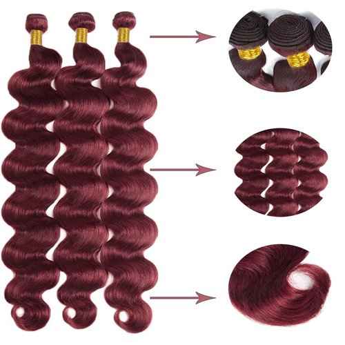 Fabimiya Bundles Human Hair Body Wave Burgundy 99J Human Hair Bundles Unprocessed Brazilian Virgin Hair Bundles Burgundy 99J Human Hair Bundles Quick Weave Hair Extension