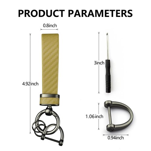 Turcee Carbon Fiber Keychain, Automotive Interior Accessories Leather Key Fob, Anti-Lost D-Ring (Gold)