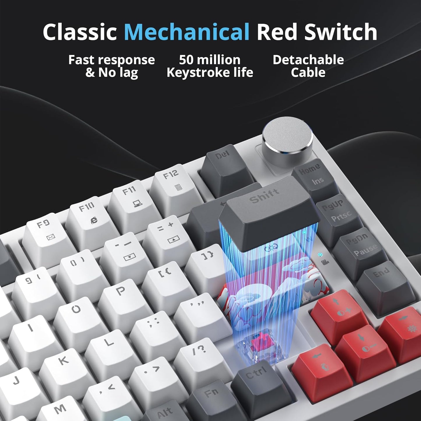 75 Percent Keyboard Gasket-Mounted with Sound Absorbing Pads, 82-Key Compact Wired RGB Mechanical Gaming Keyboard Hot-Swap Socket for Win, Gray White