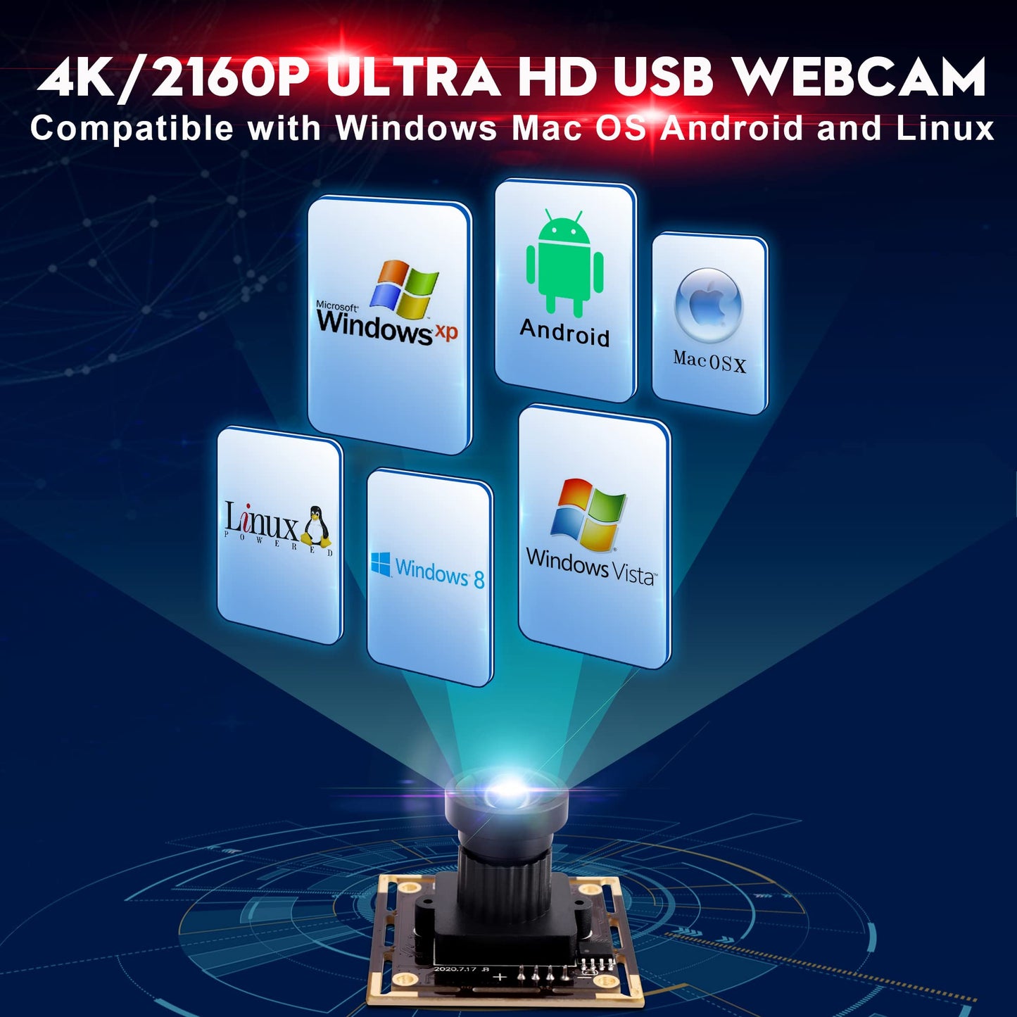 4K USB Camera Module with 110 Degree Wide Angle No Distortion Lens 2160P Ultra HD USB Camera Board for Computer and Raspberry Pi Industrial Lightburn Camera Plug and Play for Windows Linux Jetson Nano