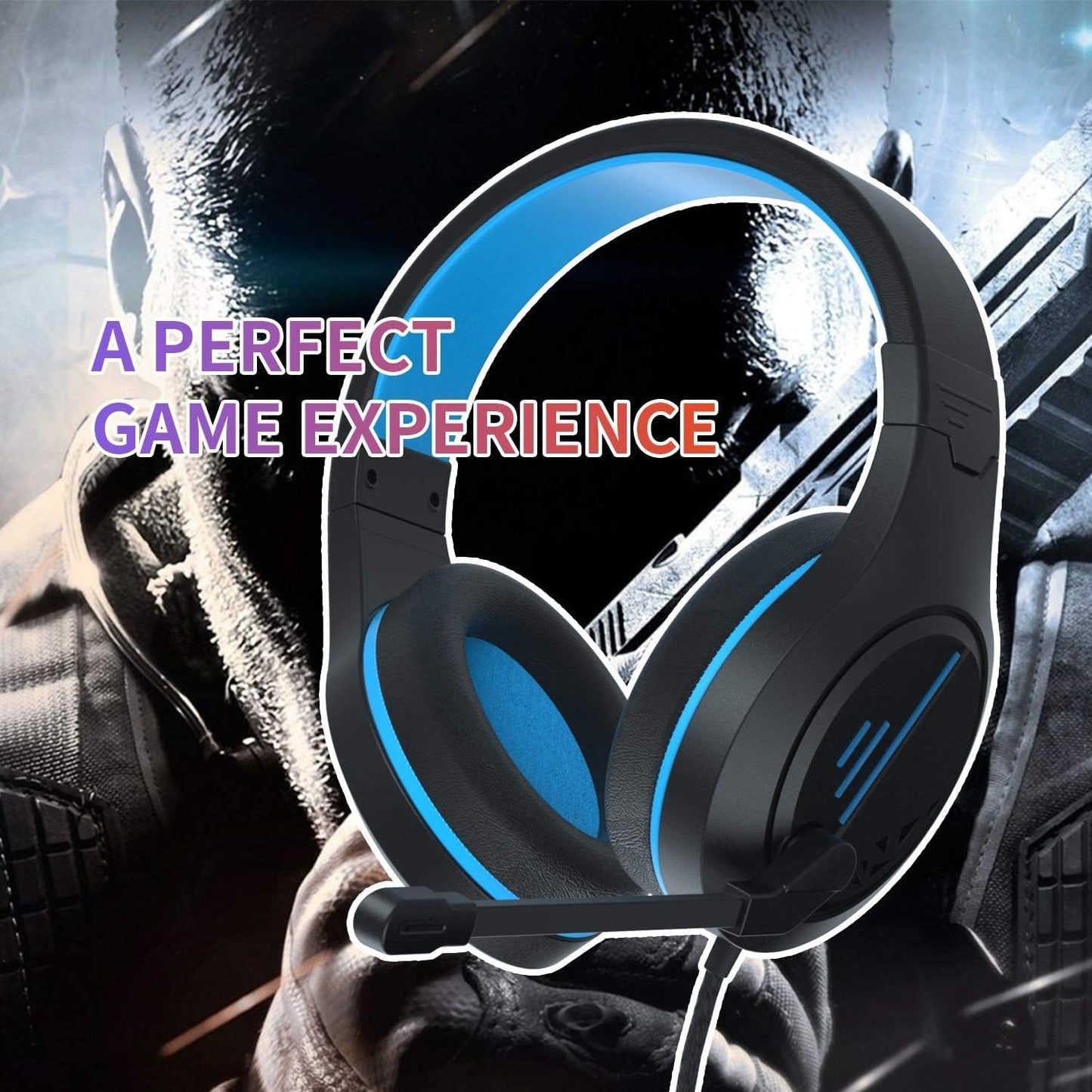 Anivia MH601 Blue Headphones with Microphone Wired Headset with Active Noise Canceling Microphone, 3.5mm Audio Jack Stereo Headphone (Game/Work/School)