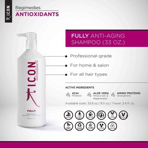 I.C.O.N. Fully Antioxidant Shampoo, Cleanses & Moisturizes, Ideal for Fine Hair, Volumes & Strengthens Strands, 33.8 oz