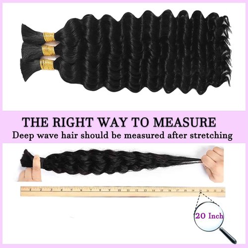 26 Inch Deep Wave Human Braiding Hair for Boho Braids Human Hair Curly Unprocessed Brazilian Virgin human boho braiding hair Extensions 3 Braids/Pack 110g Boho Hair for Braiding No Weft Natural Color