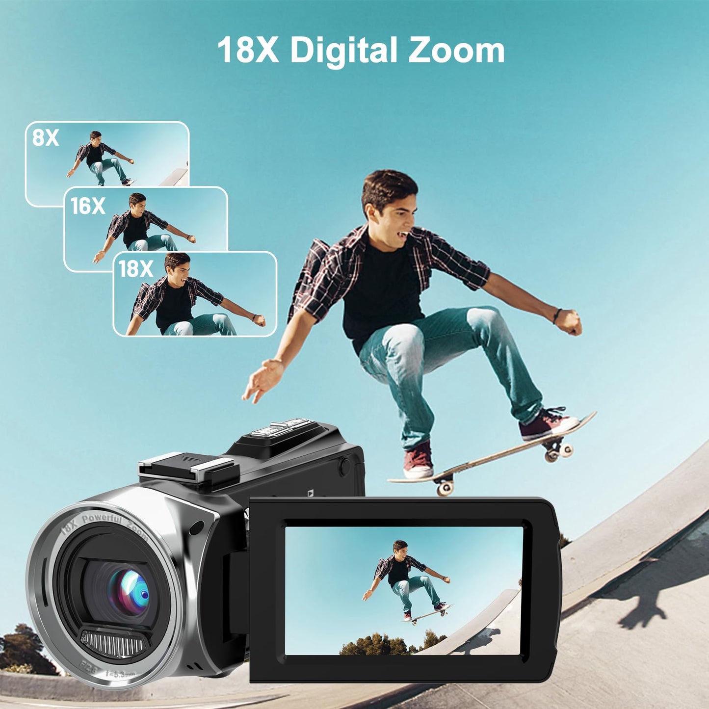 YEEIN Video Camera Camcorder 4K 48MP Digital Vlogging Camera for YouTube 3.0 Inch 270°Rotation LCD Screen 18x Digital Zoom Video Recorder with Microphone, 2 Batteries