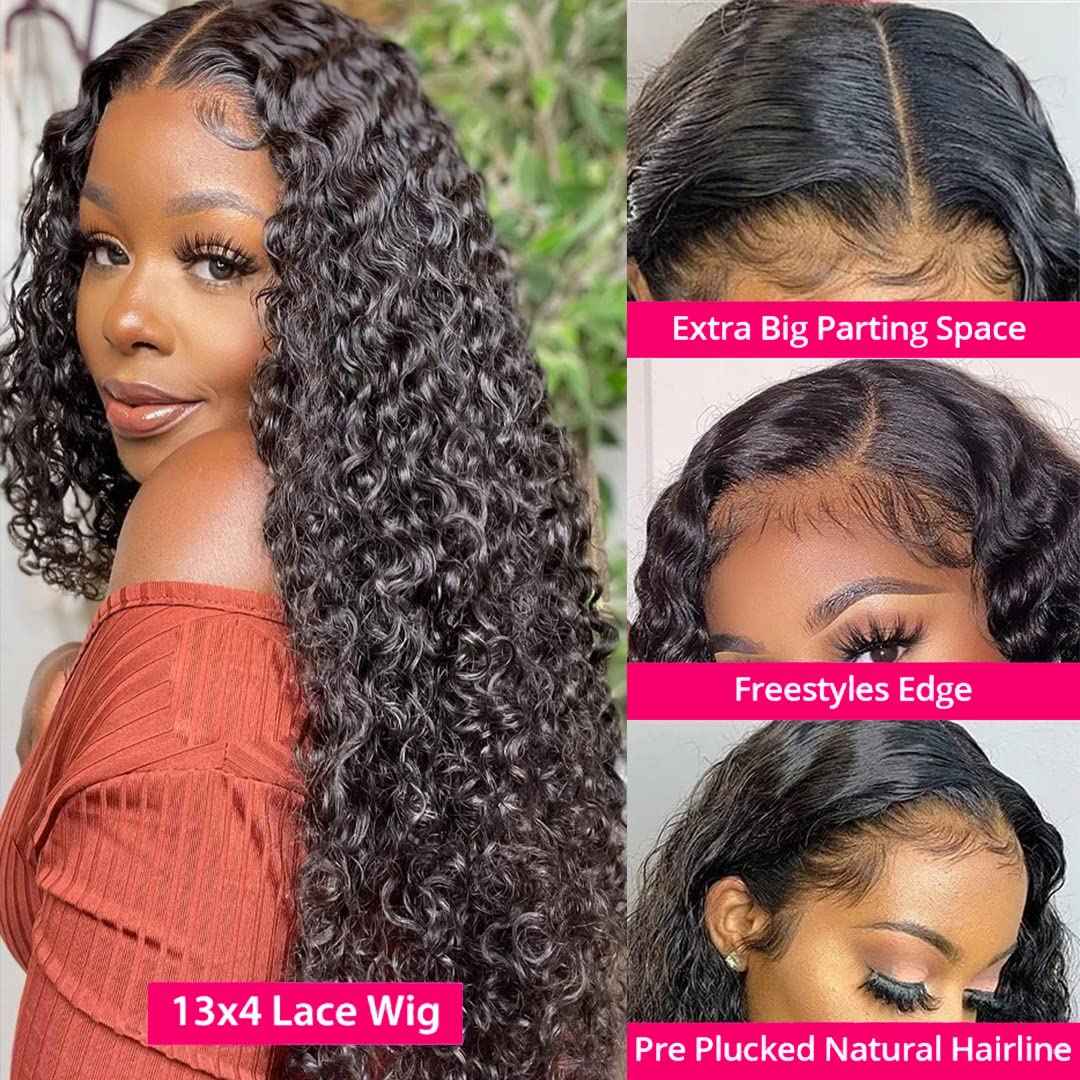 30 Inch Lace Front Wig Human Hair for Black Women 180% Density HD Transparent 13x4 Deep Wave Lace Front Wigs Human Hair Pre Plucked Wet and Wavy Brazilian Curly Glueless Lace Frontal Wigs (30Inch)