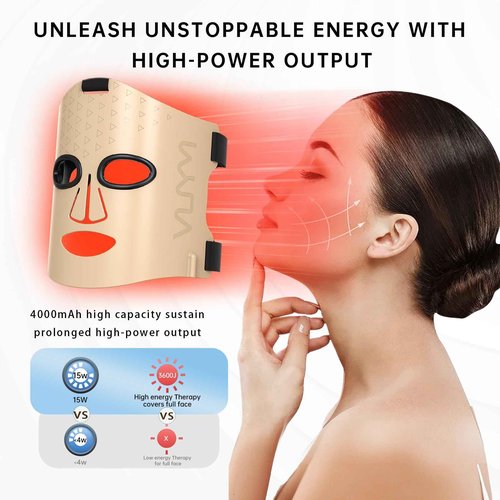 Infrared Light Therapy Mask: Portable Remote High-Energy Skincare Device, 292 LEDs Professional Infrared Red Light Therapy for Face, Red Light Mask Gift Pack - Golden