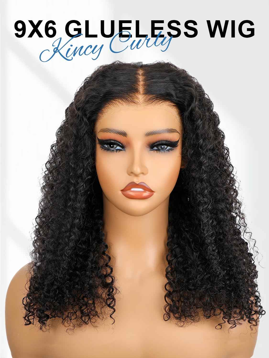 M-Cap Kinky Curly Wear and Go 9x6 Glueless Wigs Human Hair Pre Plucked Pre Cut Pre Bleached Tiny Knots HD Lace Front Wig Human Hair 180% Density Kinky Curly Glueless Wig 18 Inch