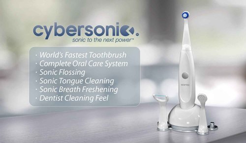 Cybersonic3 Electric Toothbrush, Rechargable Power Toothbrush with Complete Dental Care Kit Including Tongue Scraper and Floss Heads