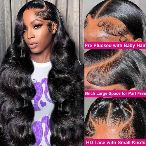 13x6 Lace Front Wigs Human Hair Brazilian Glueless Wigs Human Hair Pre Plucked with Baby Hair Body Wave Lace Front Wigs for Black Women 200 Density HD Lace Frontal Wigs with Elastic Band 22 Inch
