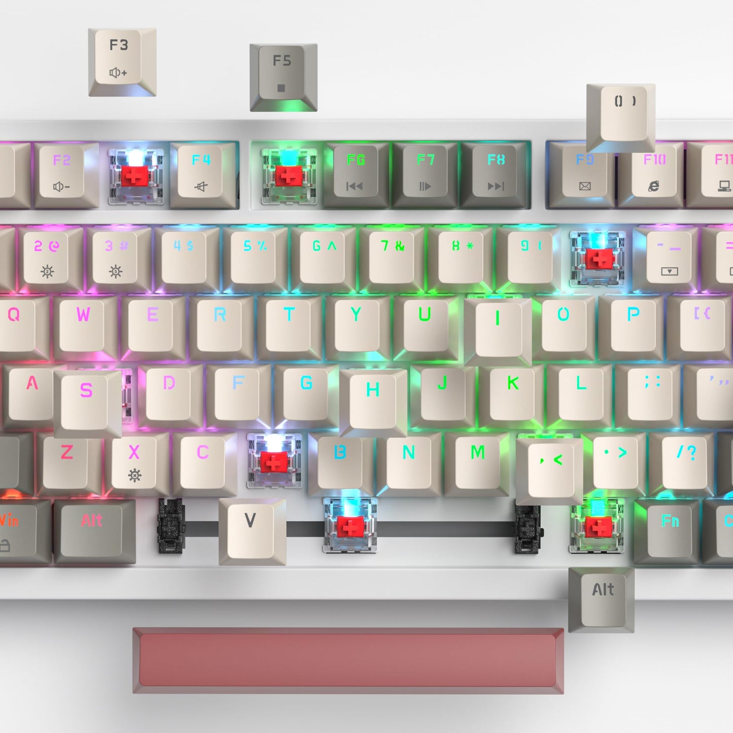 75% Wired Gaming Keyboard, Hot Swappable Gasket Mount, Red Switch, RGB Backlit 82 Keys TKL Mechanical Keyboard, NKRO Compact for PC Laptop Windows Gamer (Gray Rice)