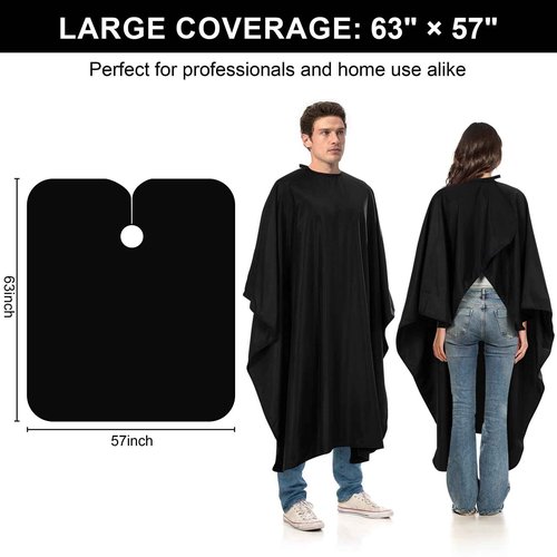 Barber Cape 63"x57" Hair Salon Capes Professional Hair Cutting Cape Black Waterproof Haircut Cape with Adjustable Snaps 8Pack