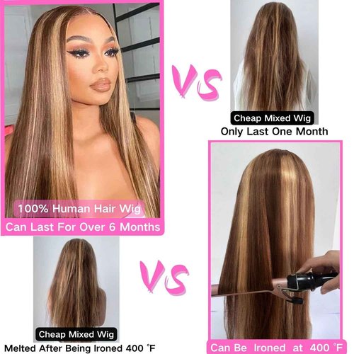 30 Inch Highlight Ombre Lace Front Wig - Human Hair, 180% Density, 13x4 Hd Transparent Lace, Honey Blonde, Straight