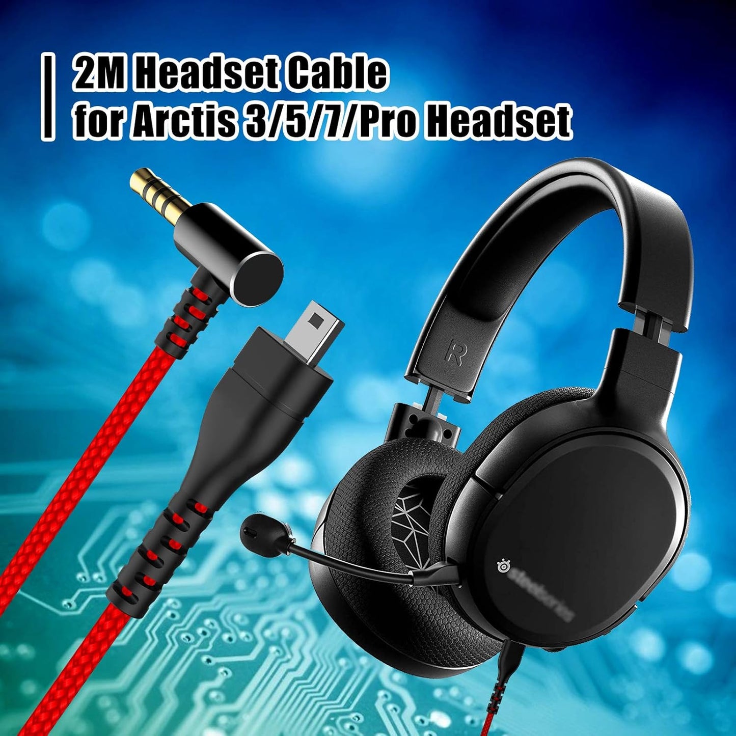 6.5 Feet/2.0 M Replacement for Arctis Headset Cord, Audio Cable for SteelSeries Arctis 7, Arctis 5, Arctis 3, Arctis Pro Wireless, Arctis Pro Gaming Headsets Cable, Nylon Braided Wire-Red